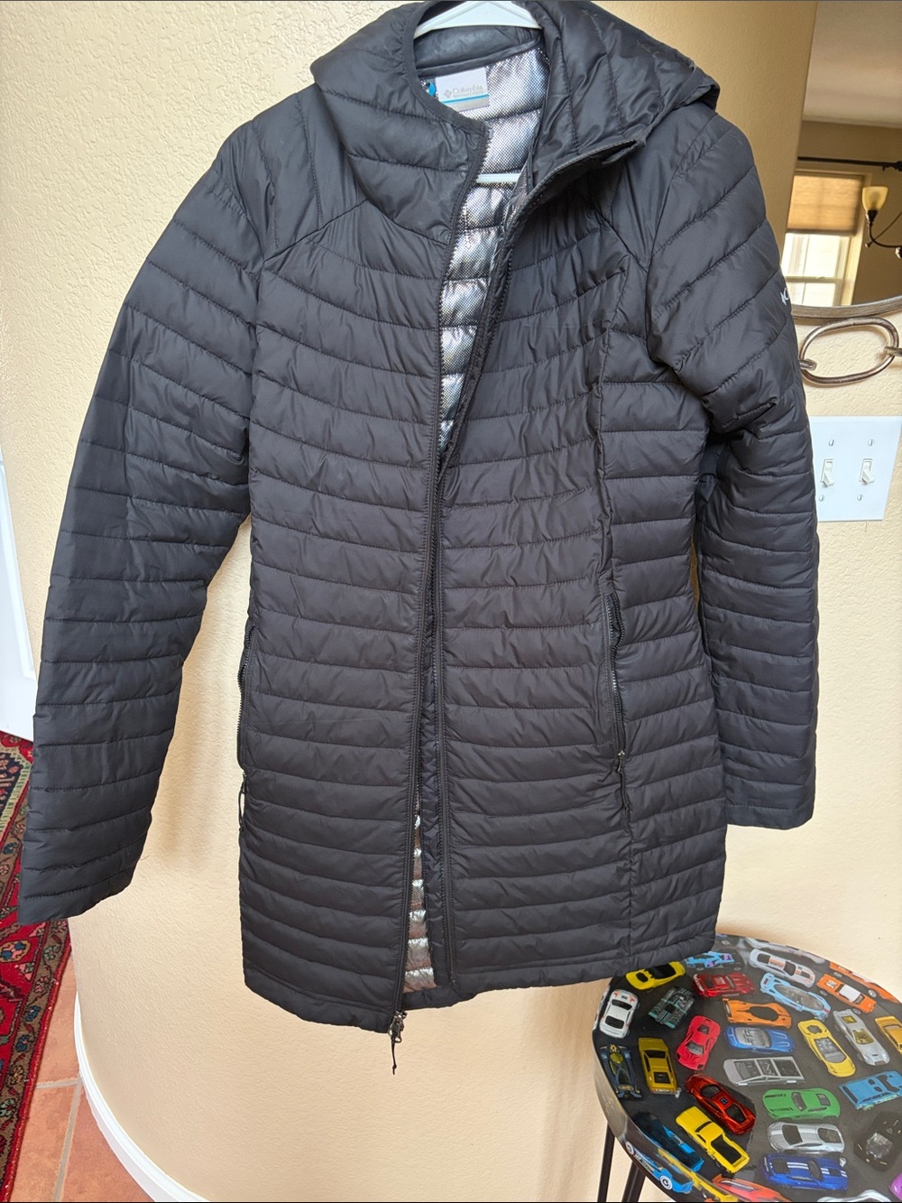 Women's Black Long Quilted Puffer Coat with Hood